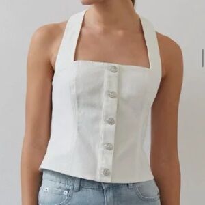 Hausen White Denim Halter Button-Up Top size Small